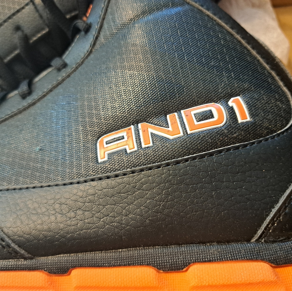 AND1 Blitz Black and Orange High-Top Sneakers - Picture 4 of 5
